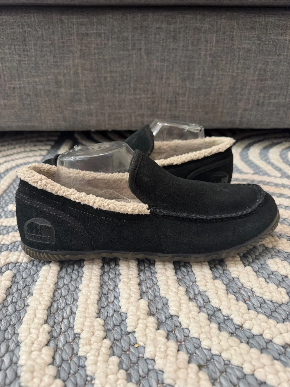Sorel Falcon Ridge Black Suede Slippers Men's Size 10 Sherpa Lined House Shoes